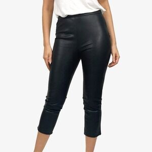 Line & Dot Lou Cropped Pant Size S Black Faux Leather High Rise Sleek Minimalist